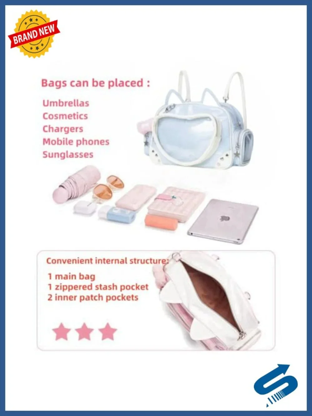 Kawaii Ita Bag Cat Pin Backpack Crossbody Bag with Insert